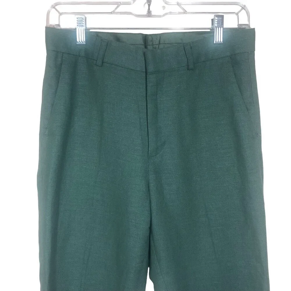 H&M Pants Womens Size 16 Olive Green Linen Woven Pleated Front Slacks‎ Career